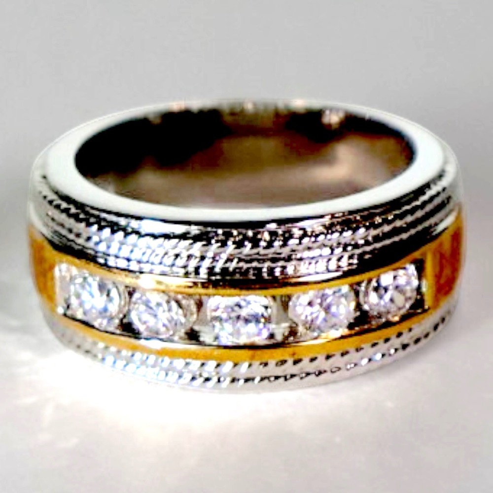 Swarovski Crystal Ring Size 8 Two Tone 14k Gold Sterling Silver Overlay New Band